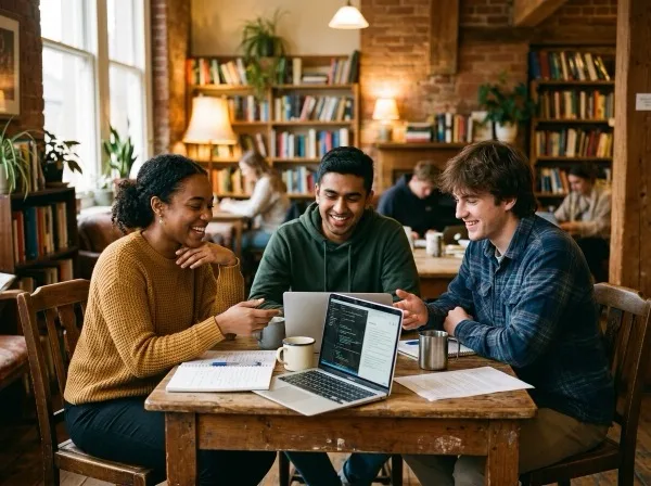 Grupo de estudiantes universitarios colaborando en un proyecto académico